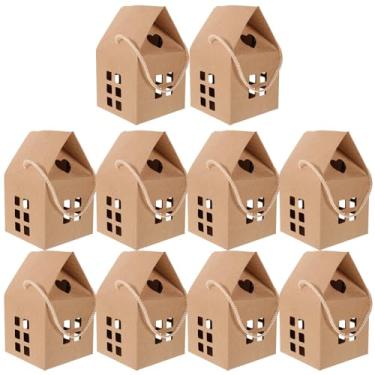 Imagem de Garneck 15 peças caixas de lembrancinha de festa de Natal com alças de papel em forma de casa caixa de presente doces doces recipientes de petisco para casamento, aniversário, festa, suprimentos de madeira, cor