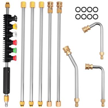 Imagem de KHZSPP Conjunto de varinha de extensão de lavadora de pressão, lança de lavadora elétrica de 4000 PSI com pontas de bico de pulverização, haste curva de 30°, 90°, 120°, haste curva de 1/4 polegadas