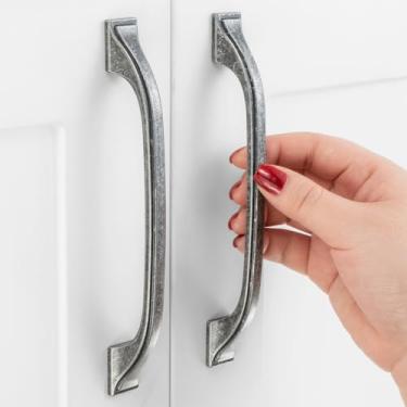 Imagem de ASKANO Orifícios centrais de 12,7 cm, puxador vintage para armário de cozinha em arco de ferro antigo ZP2409 | Pacote com 10, ferragens retrô sólidas para gaveta, cômoda, banheiro, penteadeira, porta