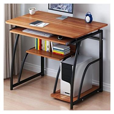 Imagem de CLLBANT Mesa de PC simples mesa de computador portátil com prateleira de armazenamento, escritório em casa, escritório, estação de trabalho de PC com suporte e bandeja de teclado, mesa de escritório