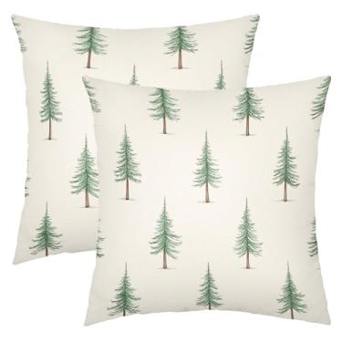 Imagem de aportt Conjunto de 2 capas de travesseiro de Natal 45,7 x 45,7 cm, almofadas de linho de pinheiro verde claro, decoração de casa de inverno para sofá