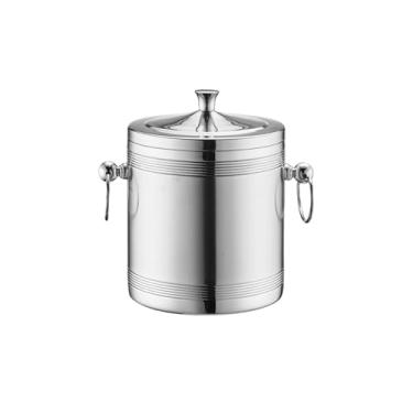 Imagem de Baldes de gelo Balde de gelo de parede dupla de metal com tampa ideal para bar de coquetéis, festas, vinho gelado, champanhe (pequeno)