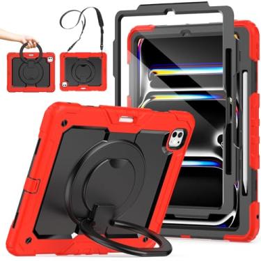 Imagem de SCSVPN Capa para iPad Pro de 13 polegadas M4 2024 (7ª geração) com protetor de tela – suporte para lápis – suporte giratório de 360° – alça de ombro, capa protetora de silicone à prova de choque