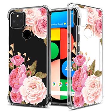 Imagem de GREATRULY Capa floral transparente Pixel 5 XL para mulheres/meninas, linda capa para celular para Google Pixel 5XL (2020), design floral fino, macio, transparente, à prova de quedas, capa de silicone de TPU (poliuretano termoplástico) amortecedor, FL-K