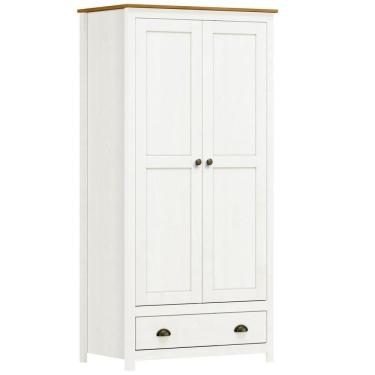 Imagem de Guarda Roupa Solteiro 2 Portas 1 Gaveta Madeira Maciça Mazzaro F06 Branco Freijó - Lyam Decor
