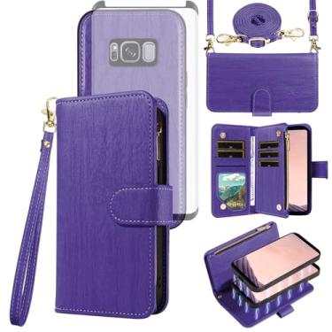 Imagem de Asuwish Capa de celular para Samsung Galaxy S8 Plus carteira com zíper destacável com protetor de tela de vidro temperado alça suporte de cartão S8plus S 8 8plus 8S Edge S8+ SM-G955U feminino roxo