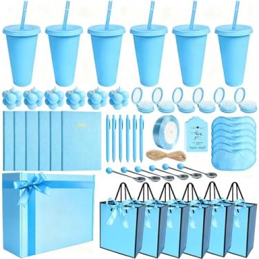 Imagem de 75 peças de prêmios de chá de bebê para vencedores de jogos presentes de chá de bebê, incluindo copos com tampas, velas perfumadas, máscaras de olhos, saco de presente e outros para chá de panela de