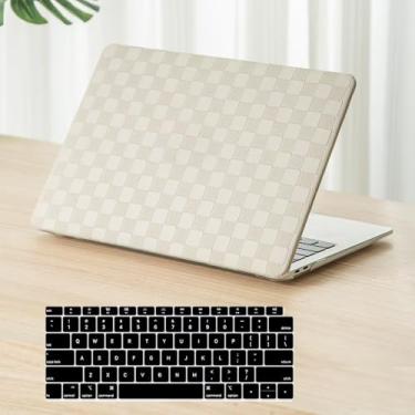 Imagem de Fancity Capa compatível com MacBook Pro de 13 polegadas M2 M1 Chip versão 2022-2016, capa protetora rígida de couro PU e capa de teclado para novo Pro 13 A2338/A2289/A2251/A2159/A1989/A1706, bege