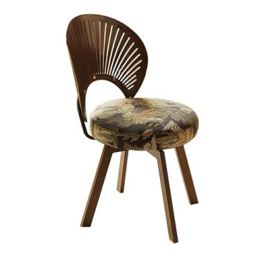 Imagem de Cadeira de jantar giratória de 360°, cadeira estofada de tecido com encosto em forma de concha de madeira maciça, pernas de aço carbono, espuma de alta densidade, fácil de montar, C 1 peça