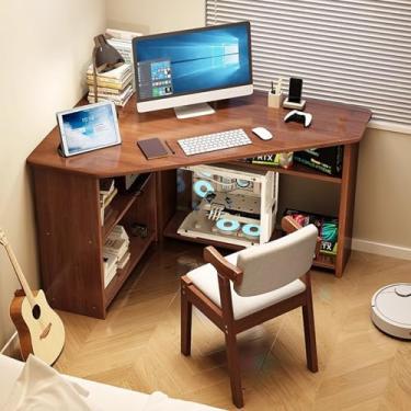 Imagem de Yadlan Mesa de canto para espaço pequeno com suporte inferior, mesa infantil com gavetas de prateleiras de livros em bordo, mesa de cadeira infantil com caixa de armazenamento de madeira maciça