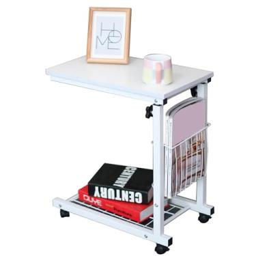 Imagem de HGTRH Mesa lateral de sofá ajustável em altura, mesa móvel para computador com rodízios bloqueáveis, cesta de armazenamento lateral, 30 kg, ajuste de altura do rolamento de carga 56-76 cm 48 x 30 cm F