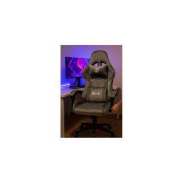 Imagem de Cadeira Gamer Giratória com Reclinação, Veludo Cinza com Detalhes Verde, Ajuste de Altura, Braços Reclináveis, 55x138x57 cm