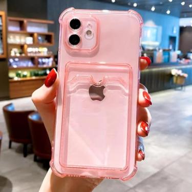 Imagem de HTVJFX Capa transparente com porta-cartão de crédito para iPhone 14 Pro, capa tipo carteira à prova de choque (para iPhone 14 Pro/rosa)