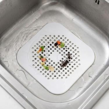 Imagem de Capa de drenagem para banheiro/chuveiro/banheira/cozinha, captador de cabelo com dreno quadrado TPR de 13 cm, plugue de silicone plano com ventosas (branco)