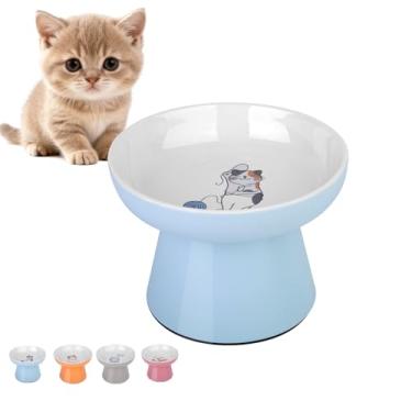 Imagem de Tigelas elevadas de cerâmica para gatos, tigelas elevadas de cerâmica com base antiderrapante, tigela alimentadora de porcelana para gatos de rosto plano e cães pequenos, sem estresse, protege a