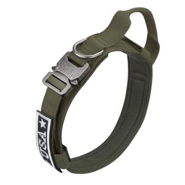 Imagem de Coleira tática para cães. Fivela de metal de liberação rápida resistente ajustável com alça para caminhar com segurança, treinamento de cães. Coleira de cachorro de nylon de qualidade militar K9 com