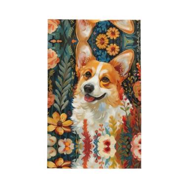 Imagem de XLLingL Corgi Flores Florais Primavera Jardim Impressão Waffle Toalhas de Cozinha, Panos de Microfibra para Decoração e Limpeza de Cozinha - 1 Peça