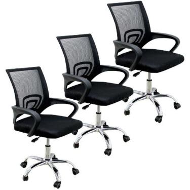 Imagem de Kit 3 Cadeiras De Escritório Mesh Assento Estofado Base Giratória 9050 - Preta