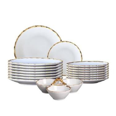 Imagem de Jogo 8 Pratos Rasos 8 Sobremesa e Petisqueira Cerâmica Bambu 1ª Linha 