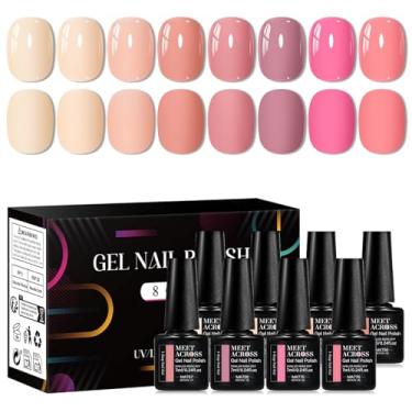 Imagem de MEET ACROSS Conjunto de esmalte de gel 1 Step Art Manicure 3 em 1 Kit de gel de imersão em gel de LED vernizes para unhas sem necessidade de base gel top coat (conjunto 5, 8 peças)
