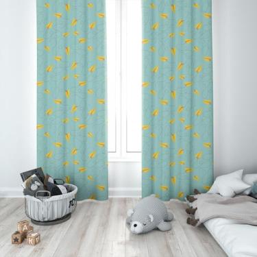 Imagem de Cortina Tecido Oxford Quarto Infantil Avião de Papel - 140x220cm - Fab