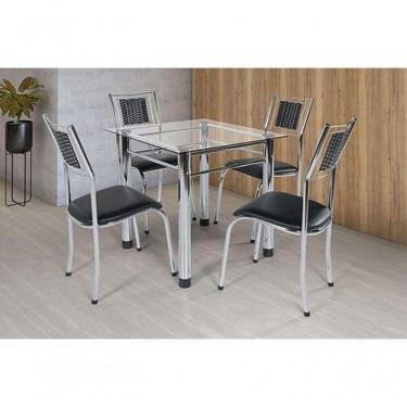 Imagem de Kit 4 Cadeira Jantar Moderna Cromada Aço Junco Cozinha Sala Cor Do Assento:preto-cromada