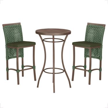 Imagem de Mesa Bistro E 2 Banquetas Roma Marrom Corda Náutica 13 Verde