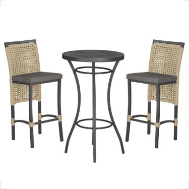 Imagem de Mesa Bistro E 2 Banquetas Roma Preta Corda Náutica 11 Rami