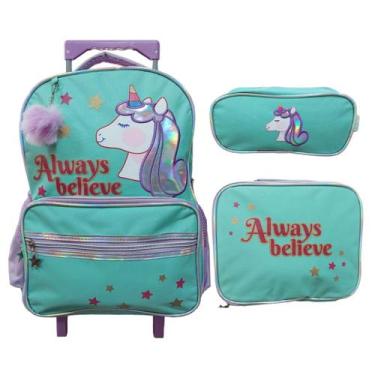 Imagem de Kit Mochila Infantil De Rodinha Lancheira e Estojo Unicórnio Yins YS42