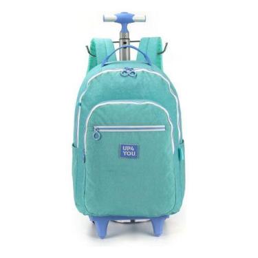 Imagem de Mochila De Rodinhas Escolar Infantil Verde Up4you Com Pompom