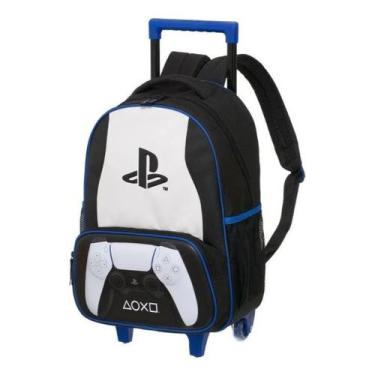 Imagem de Mochila De Rodinha Escolar Com Alças Playstation Pulse Preto e Branco 