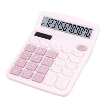 Imagem de Calculadora de mesa DANRONG rosa com alimentação dupla e visor grande