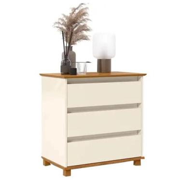 Imagem de Mesa de Cabeceira Mini Cômoda 3 Gavetas Ej Cor Off White Freijó, Off W