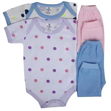 Imagem de Body+mijão Roupa Bebê Recém Nascido Estampada 4 Peças Algodão (Rosa-MENINA, P)