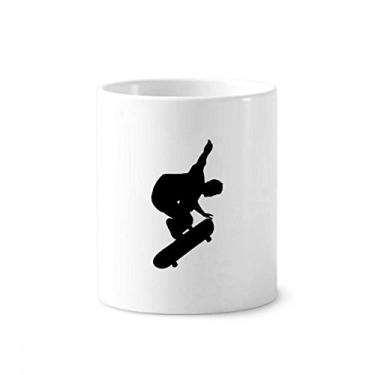 Imagem de Sports Jumping Skateboard Player Escova de dentes Suporte Caneca, Copo de Cerâmica Branco 355 ml