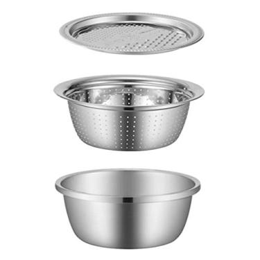 Imagem de Ralador Multifuncional 3 em 1 Cozinha Cortador Cortador de Legumes Cortador e Ralador com Cesto de Escoamento e Bacia de Aço Inox para Legumes Frutas Queijo (26x26x11cm) (Color : Silver, Size : 28X2