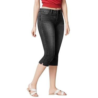 Imagem de Calça jeans cropped feminina moderna elástica cintura elástica folgada jeans cropped jeans capri fofo, Preto, 4G