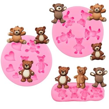 Imagem de MEMOVAN Molde de silicone para fondant de urso, 3 peças, moldes de chocolate para ursinho de pelúcia, decoração de bolo, enfeite de cupcake, argila de polímero, resina epóxi, molde de pasta de goma