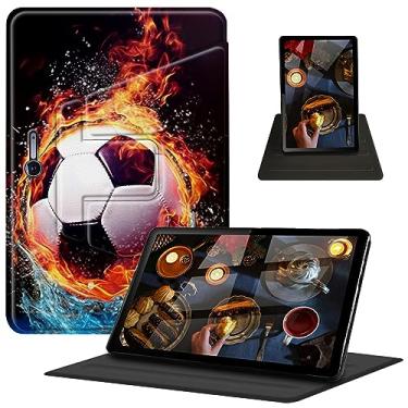 Imagem de Capa para Microsoft Surface Pro 7/Pro 6/Pro 5/Pro 4 de 12,3 polegadas, suporte giratório de 360 graus, capa de couro PU com hibernação automática para Surface Pro 7 Plus, bola de futebol de fogo