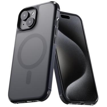 Imagem de Tigowos Capa amortecedora para iPhone 15 serve para MagSafe 4,5 m, resistente a quedas, anti-amarelamento, resistente, à prova de choque, capa traseira compatível com iPhone 15 capas de telefone de 6,1 polegadas, preto fosco