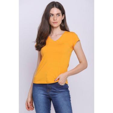 Imagem de Camiseta Feminina Malha Básica Decote v Polo Wear Amarelo Médio-Feminino