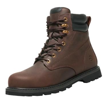 Imagem de NINGO Botas de trabalho masculinas de aço/bico macio, impermeável, confortável, de couro, industrial e de construção, botas de segurança resistentes a óleo e deslizamento com proteção EH, para