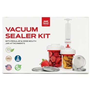 Imagem de FORJARS Conjunto de acessórios seladores a vácuo para frascos de vidro - compatível com bocas regulares e largas, bomba sem fio para vedação manual portátil manual, sem eletricidade. Seladora a vácuo