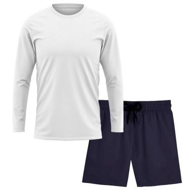 Imagem de Kit Short Praia Academia Passeio Treino Marinho + Manga Longa Masculina Segunda Pele Dry-Masculino
