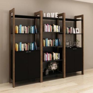Imagem de Kit 3 Estantes para Livros 4 Portas Biblioteca AZ Premium Espresso Móv