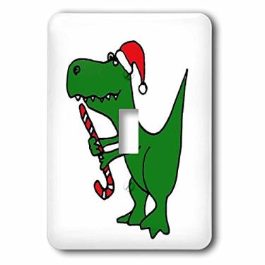 Imagem de 3D Rose lsp_200176_1 Dinossauro Trex Verde Divertido em Chapéu de Papai Noel com Botão Único de Bengala Doce, Multicolorido