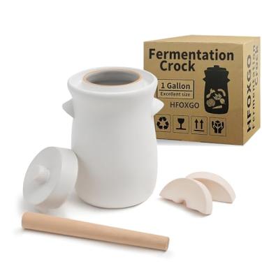 Imagem de Panela de fermentação de 3,8 litros/1 galão de grés para fermentação, decapagem de kimchi, picles, legumes, kombucha - fermentador vitrificado com pesos de pedra, tampa e calcadeira de picles - pote