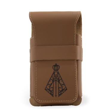 Imagem de Bainha Nossa Senhora Porta Celular Rústica 100% Couro Country Presa No