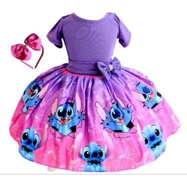 Imagem de Vestido Festa Luxo Infantil Meninas Stitch Roxo Tiara Fofo - Pingo de 