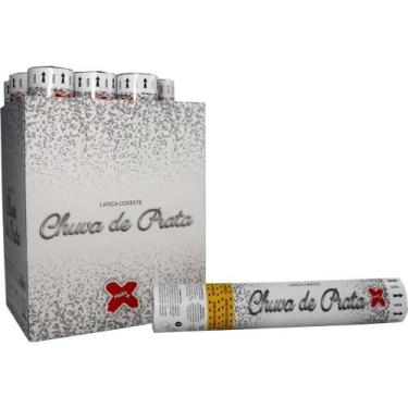 Imagem de Lançador de Confete Chuva Festa Prata 30CM - Display com 12 Unidades -